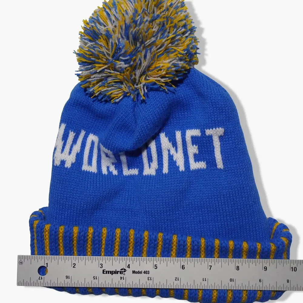 WORLDNET Blue and Yellow Ribbed‎ POM Beanie